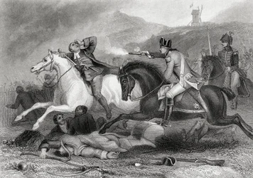 Der Rebellenführer Pater Clinch wird in der Schlacht von Vinegar Hill in Enniscorthy, County Wexford, Irland, im Jahr 1798 erschossen, aus „Die Geschichte Irlands“ von Thomas Wright, veröffentlicht ca. 1854